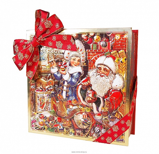Дед Мороз и Снегурочка Новогоднее Ассорти шоколадных конфет Ла Суисса, Лайка объемный переплетный картон  19х19х6 см.